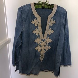J Crew Jean shirt/tunic with embroidery